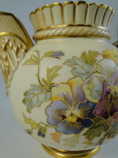 Antique Royal Worcester Porcelain Wildflower Teapot Creamer 1880s 
