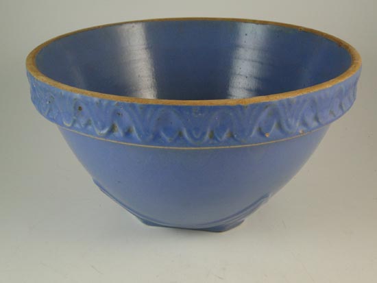Antique Art Pottery Mixing Bowl Blue Drape Embossed Vintage Old 1930s 