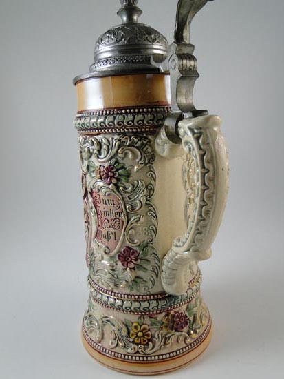 Antique German Art Pottery Beer Stein Tankard Vintage Old 1/2 Liter 