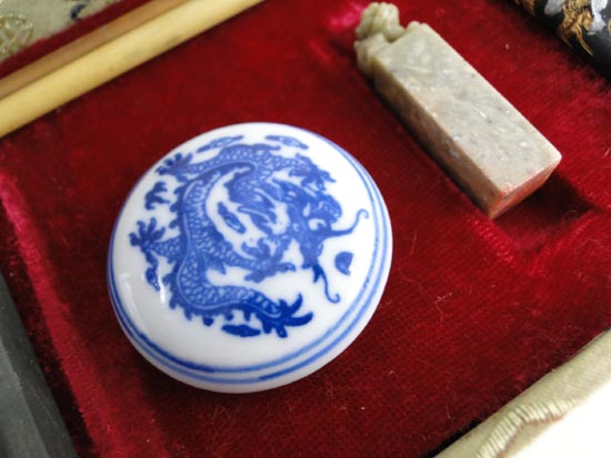 Vintage Chinese Brush Ink Stone Drawing Writing Set Kit China Stamp Seal Wax Old